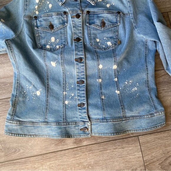 Royal Bones Paint Splatter Stretch Trucker Denim Jean  Jacket - Picture 11 of 15